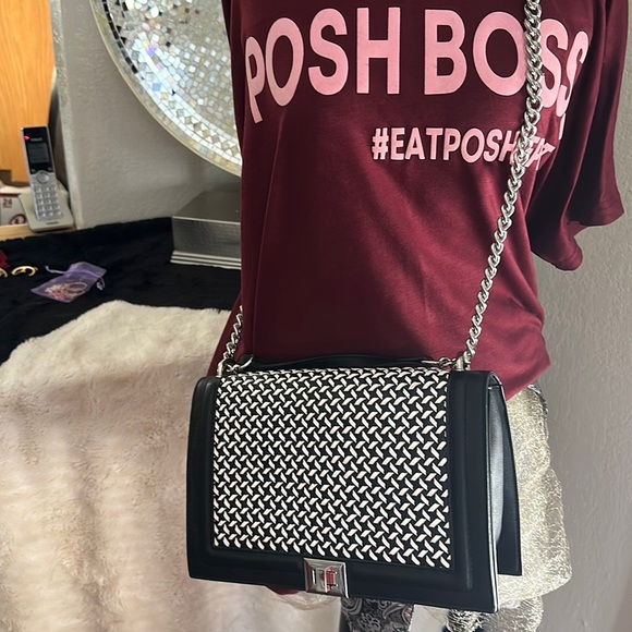 INC from Macy's - Black and White Shoulder Bag with Silver Chain- LIKE NEW! - Picture 1 of 6
